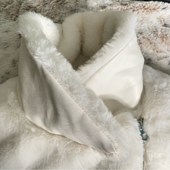 Nine West Cream Faux Fur Moto Jacket Coat Size Large L - Picture 15 of 16